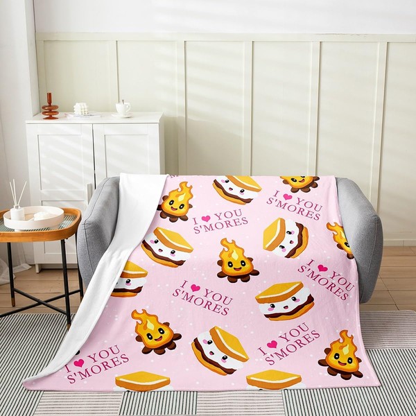 jejeloiu Cute S'Mores Flannel Fleece Throw Blanket for Sofa Couch