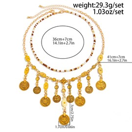 QRH Gypsy Bohemian Coin Pendant Necklace Layered Boho Coins Pirate Necklaces Gold Coin Tassel Statement Necklace Bohemian Gypsy Costume Jewelry for Women