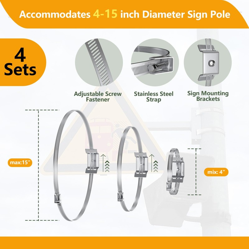 Adjustable Sign Mounting Brackets for Larger Diameter Poles, Sign Mounting