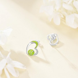 Grmdit Tennis Earrings 925 Sterling Silver Tennis Stud Earrings for Women Mom Ball Sport Jewelry Gifts for Tennis Lover Player
