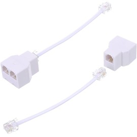 MAOZHOU Telephone Cable Adapter, 1 to 2 RJ11 Female Y Splitter with RJ11 6P4C Plug Cable, Suitable for Telephone, Fax Machine (Pack of 2, White)