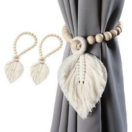 2 Pieces Curtain Ties, Tassel Curtain Holder Straps, Hand Woven Curtain Tie, Boho Style Curtain Holdbacks Utility Curtains Tie (White, One Size)