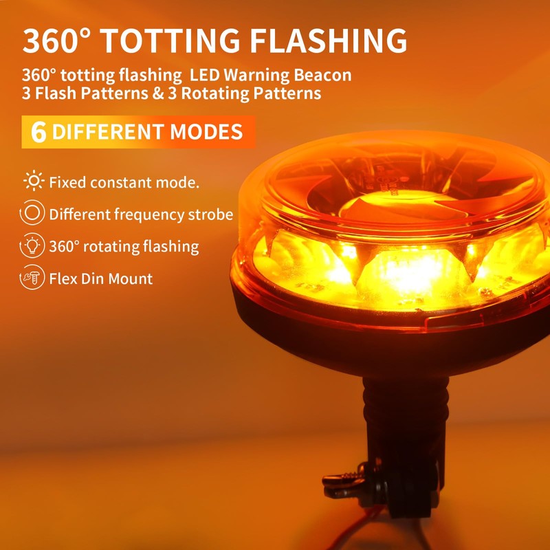 Yuanjoy LED Warning Light Amber, 12/24V Brackets Yellow Warning Light,