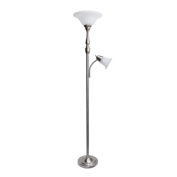 Elegant Designs LF2003-BSN 2 Light Mother Daughter White Marble Glass Floor Lamp, Brushed Nickel