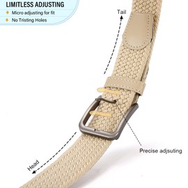 DOOPAI Braided Stretch Belt for Men, Elastic Woven Belt, casual Fabric Golf Belt, Tan Belt Tight Performed Stretch Design Width 1 3/8" for golf pants jeans, Gift Box