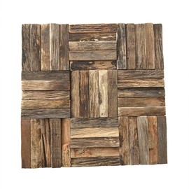11 7/8"W x 11 7/8"H x 1/2"P Weave Boat Wood Mosaic Wall Tile, Natural Finish (11-Pack)