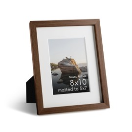 HAUS AND HUES 8x10 Picture Frame with Real Glass & Walnut Oak Matted to 5x7 - Oak Glass Photo Frame - Includes American Oak, Easel Back, Vertical Hang - Ideal for Home, Room, Office (8x10 in, Walnut)