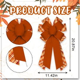 Habbiful Large Fall Bow Thanksgiving Bow for Wreath Front Door Orange Buffalo Plaid Burlap Bow Autumn Harvest Bow for Thanksgiving Party Home Indoor Outdoor Wall Tree Topper Decoration