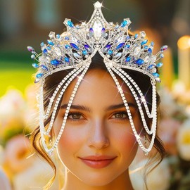JAKAWIN Rhinestone Wedding Tiaras and Crowns Tassel Crystal Bridal Headpiece Prom Princess Costume Tiara for Women
