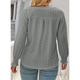 Eytino Plus Size Tops for Women Split V Neck Puff Long Sleeve Summer Loose Blouse Shirts,2X Gray