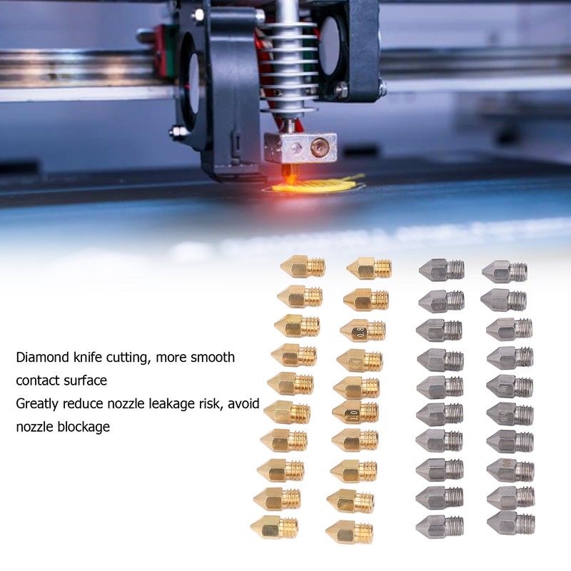 52Pcs 3D Printer Nozzle Stainless Steel Brass with Cleaning Tool