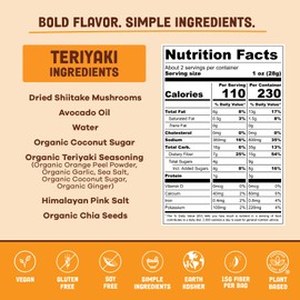 Pan's Mushroom Jerky, Vegan Snacks, Dried Mushrooms Shiitake, Plant based Jerky, Meatless Jerky, Gluten Free, High in Fiber, with Teriyaki flavor (2.2 Ounce, Pack of 1)