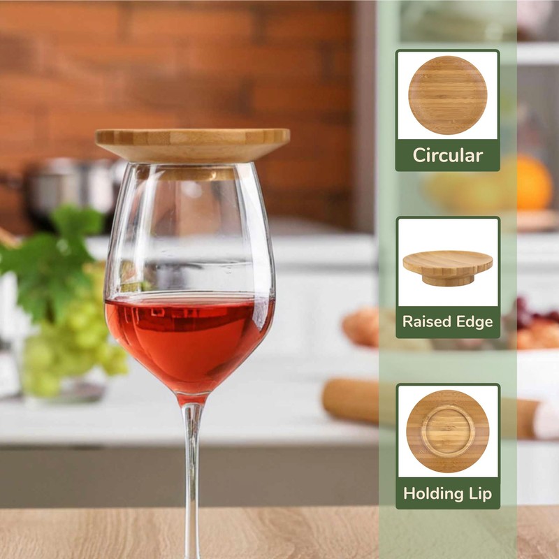 BambooMN Dual Use Bamboo Coasters/Wine Glass Topper, 4" - Vertical