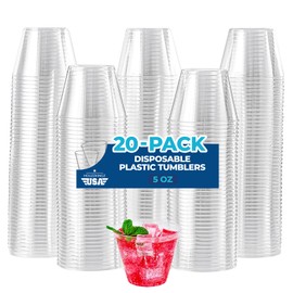 5 Oz Plastic Cups – 20 Small Clear Hard Disposable Water Wine Drinking Cups - Cocktail Glasses for Parties – Durable Cold Tumbler for Punch, Sample, Party, Medication, Dessert, Bathroom Mouth Wash Cup