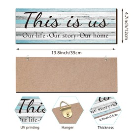 4 Pcs Home Wall Signs, This is Us, Together, Bless This, Family Rustic Wooden Wall Art with Quotes for Room Living Bedroom Kitchen Farmhouse Decor 4.7 x 13.8 Inch (White Blue)