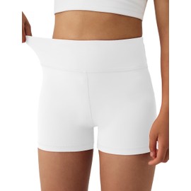 AugIris Girls Athletic Biker Shorts with Hidden Pocket High Waisted Dance Kids Shorts Soft Active Yoga Bike Short Teen White