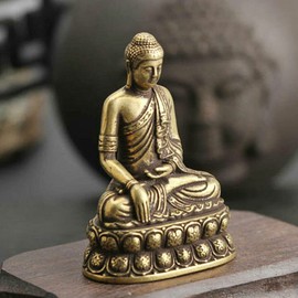 TEAMWILL Tibet Buddhism Bronze Brass Buddhist Sakyamuni Buddha Figure Small Statue