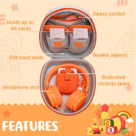 CROTIRAD Hard-Shell Carrying Case Compatible with Yoto Mini, Travel Storage Bag with Shoulder Straps for Yoto Mini Player & Headphone Accessories, Card Holder Holds Up to 40 Cards, Gray