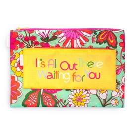 ban.do Travel Bags Carryall Duo, Nylon Bag Set of 2, Zip Pouches for Pencils/Toiletries/Accessories (small), Magic Garden (Mint)