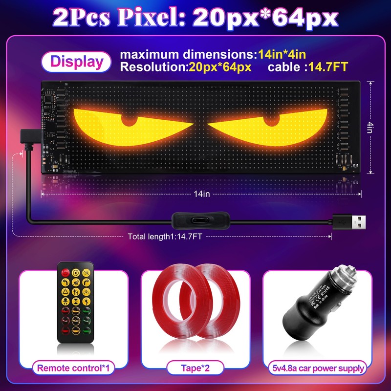 Sachie Devil's Eye 2-Pack:5800 Lux High-Brightness14 x4.3 Programmable ojos led