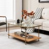 Costway Modern Glass-Top Coffee Table w/ Storage Shelf & Gold