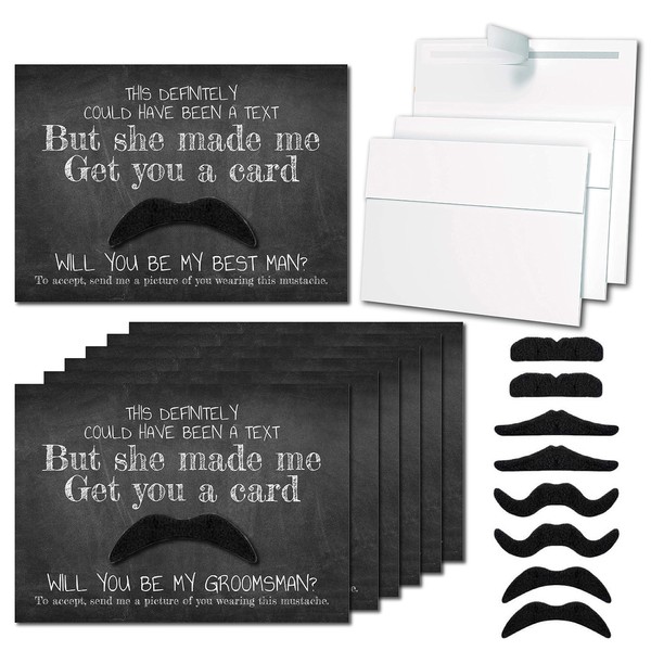 Sister Novelties Groomsmen Proposal 5x7 Cards with Envelopes and Fake Mustaches Set (7 Groomsmen Cards + 1 Best Man Card), Groomsman Proposal Gifts, Funny Groomsmen Proposal Gifts