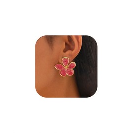 Big Flower Earrings for Women White and Pink Statement Flower Earrings Irregular Petal Earring for Women Birthday Party Jewelry (Red Flowers)