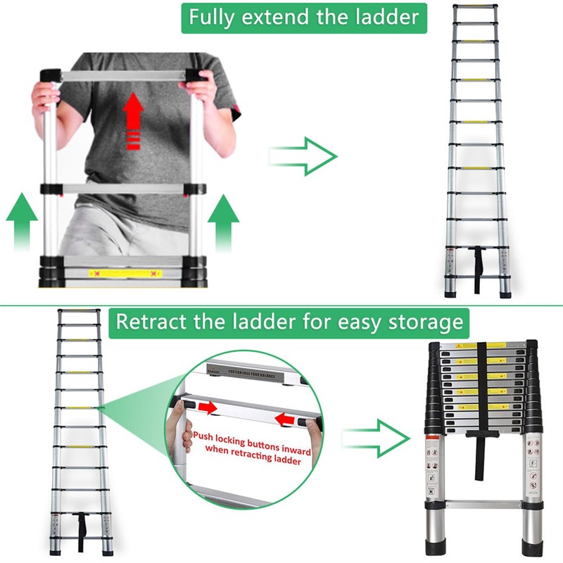 elfinrm Folding Telescoping Ladder 12.5FT Aluminum Extendable Ladder One Button
