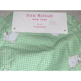 Isaac Mizrahi Easter Placements Set of 4 15" Round Green & White Bunny Rabbit