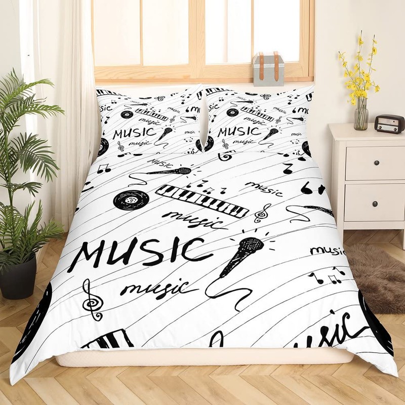 Homemissing Music Theme Bedding 140 x 200 cm Black and