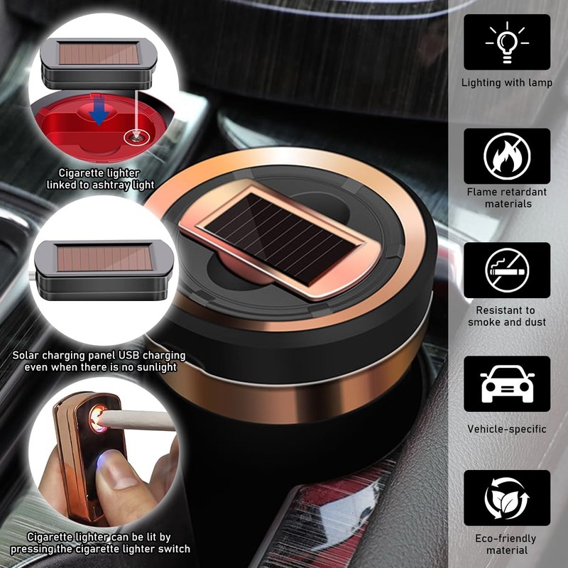 Sylvil Car Ashtray, Auto Ashtray with Cigar Electronic Lighter Solar