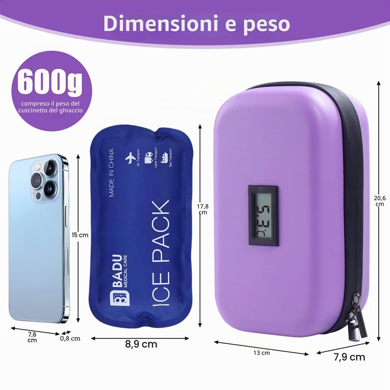 HIMDUZE Custodia da viaggio per insulina, approvata TSA, refrigeratore refrigerato