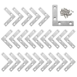 Boutihao 24 Pcs Flat Corner L Shape Plate Repair Mending Plate Joint Bracket Support Brace 60mm x 60mm, Stainless Steel Repair Brace Support with Screws for Fixing and Repairing Wood Shelves Furniture