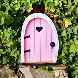 YOULJINTFA Fairy Garden Door Accessories for Trees Miniature Fairy Doors Wall Wooden Door Ornaments Art Sculpture Decoration DIY Fairies Door Indoor/Outdoor Mystical Door for Tree Trunk(Pink)