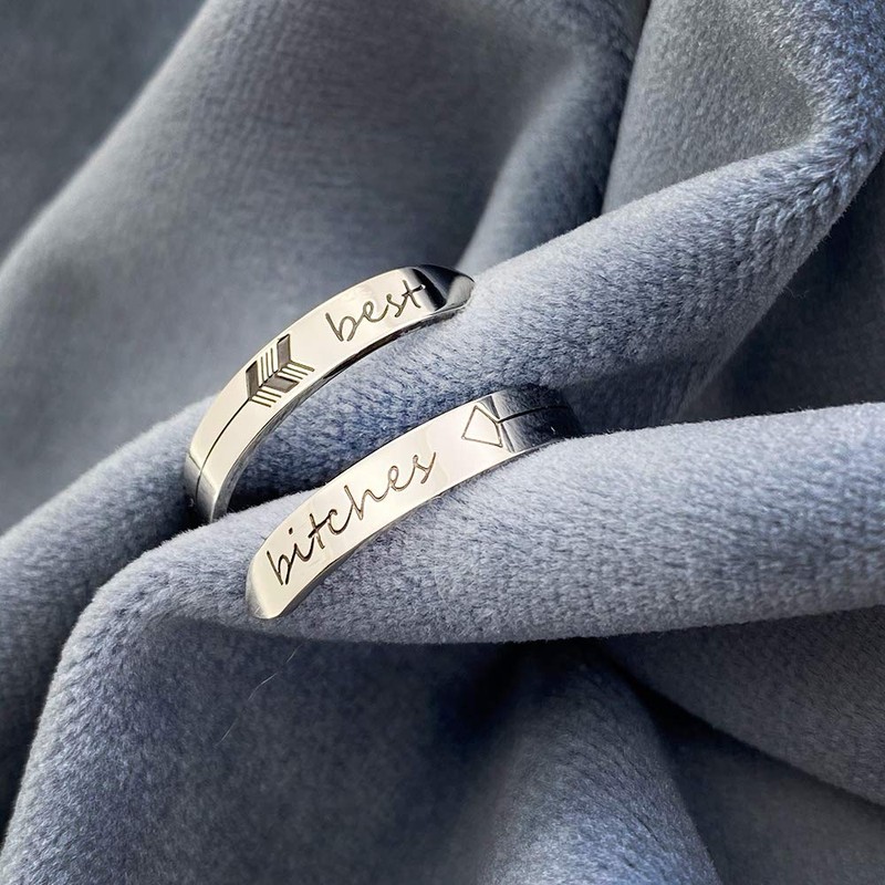 Vrycot Adjustable Silver Best Bit ches Ring Inspirational Themb Ring