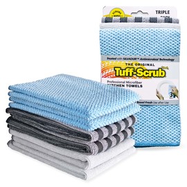 TUFF-SCRUB Fresh Professional Microfiber Kitchen Towels, Fabric Treated with SILVADUR Advanced Odor Control Technology, 6-Pack 12x12 Towels