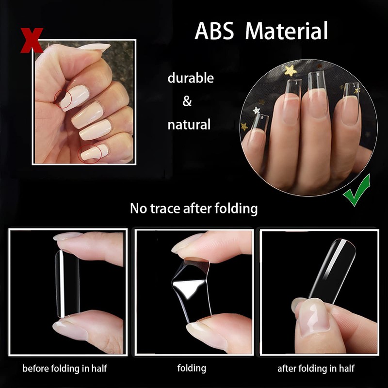 500 x Clear Acrylic Nail Tips Square with Case