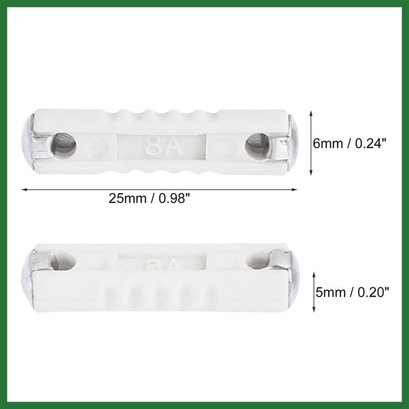 Motoforti 100 Pcs White 8A Car Fuse Tube Universal 25x6x5mm