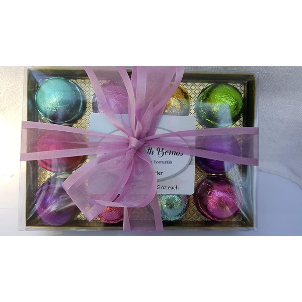 Bath Fizzie Gift Set for Women with 12 foil wrapped 2.5 oz bath bombs, great for dry skin, gift for Mom, teacher, friend (GiftHer)