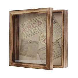 Freezing point Shadow Box Frame 10x10 Shadow Box Display Case with Linen Back Memorabilia Awards Medals Bouquet Photos Badge Memory Box Carbonized