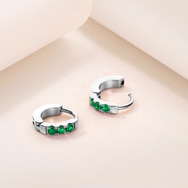 TDEBA Birthstone Hoop Earrings for Women, Silver 14k Plated Gold Mini Hoop Earrings, Cubic Zirconia Huggie Hoop Earrings, Cartilage Piercing Earrings, Birthday Jewelry