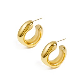 Chunky Hoop Earrings Gold Plated Lightweight Thick Earrings for Women, Silver plating, No Gemstone
