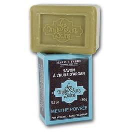 Argan Soap - Peppermint Scented - 5.3 Oz Bar - Marius Fabre - France
