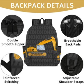 OMFUNS Cute Excavator Kids Backpack for Boys Girls Truck Car Preschool Toddler Backpack Kindergarten Nursery Bookbag Travel Children Lightweight School Bag