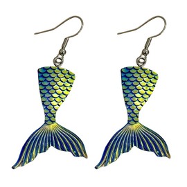 Mermaid Tail Drop Dangle Stud Earrings for Women Blue Sequin Ocean Fishtail Charm Dangling Fish Hook Piercing Earring Hypoallergenic Lightweight Dainty Retro Acrylic Y2K Birthday Party Jewelry