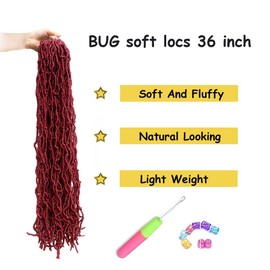 Burgundy Soft Locs 36 Inch 7 Packs Faux Locs Red Color Crochet Locs Hair Whole Strand No Extended Pre-looped Long Locs Synthetic Crochet Braids Hair Extensions For Black Women (36inch, 7packs, bug)