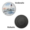 Lighthouse with Houses in the Background Magnet Round Nautical Flair