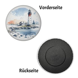 Lighthouse with Houses in the Background Magnet Round Nautical Flair for the Fridge Sea Coast Lovers Signal Water Navigation Decoration