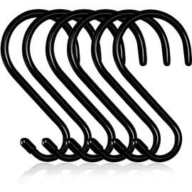 D-buy 5 Pack 15 cm Large Heavy Duty S Hooks Non Slip Vinyl Coated S Hook for Hanging, Steel Metal Black Rubber Coated Closet S Hooks for Hanging Plants Jeans Pot Pan Cups Towels Hats Jewelry