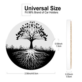 Neidius Car Cup Holder Coasters,Tree Roots Car Coaster for Cup Holders Insert Ceramic Drink Mat Car Interior Decor Accessories 2Pcs 2.56 Inch
